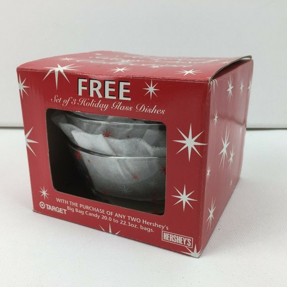 Target Hershey's Holiday Glass Dish Collection Set of 3 Bowls Clear Red With Box - Picture 3 of 10